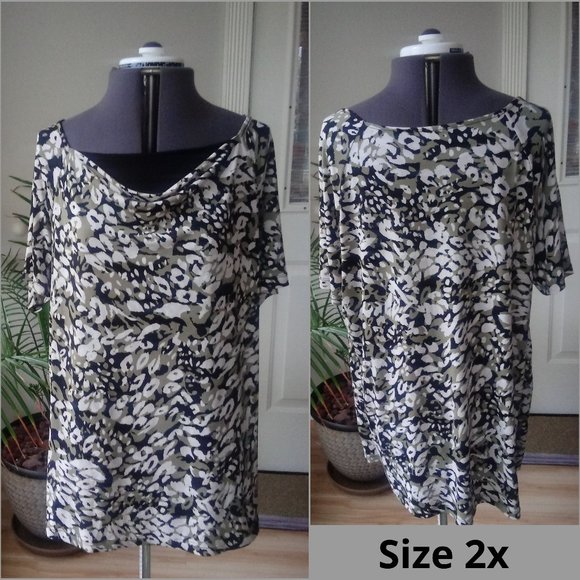 Tops - Leopard Print Blouse w/ Draped Neck & Lined Front